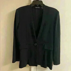 Misook sweater cardigan blazer black one button front faux pockets Medium